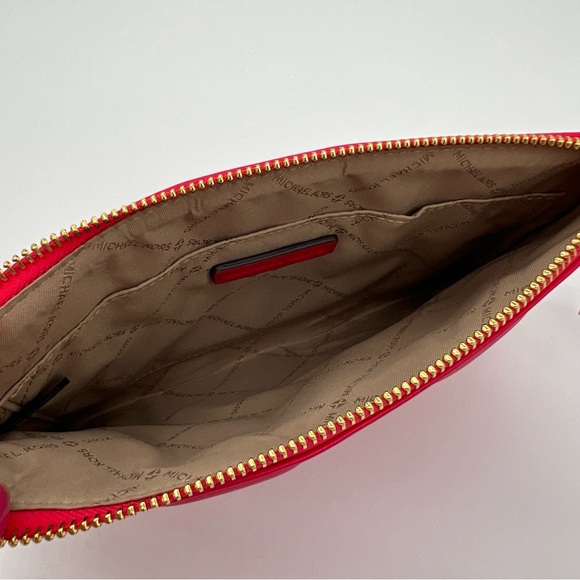 Michael Kors XL Logo Textured/Cushioned Clutch Wristlet Red Deep Pink NWT - Picture 7 of 11